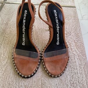 Alexander Wang Brown Studded Slingback Sandals with Clear Strap